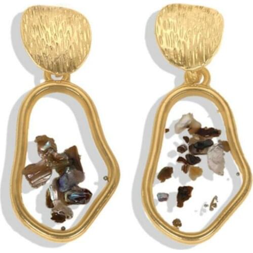 Fashion Jewelry New Alloy Luxury Earrings Transparent Embroidered Broken Shell Pendant Earrings Geometric Irregular Earrings
