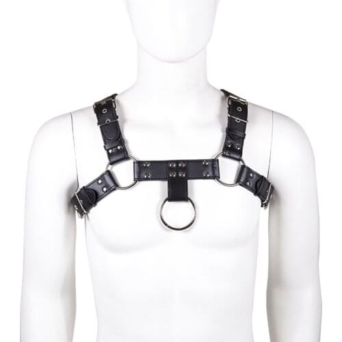Mens Leather BDSM Chest Harness Belts with Buckle Male Body Bondage Harness Clothing Punk Gothic Gay Fetish Tops for Rave Party