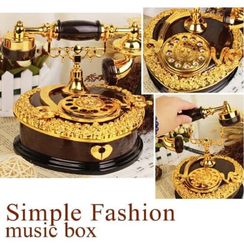 Vintage Telephone Music Box Engraved Hand Interesting Kids Birthday Christmas New Year Gift Home Ornaments Crafts