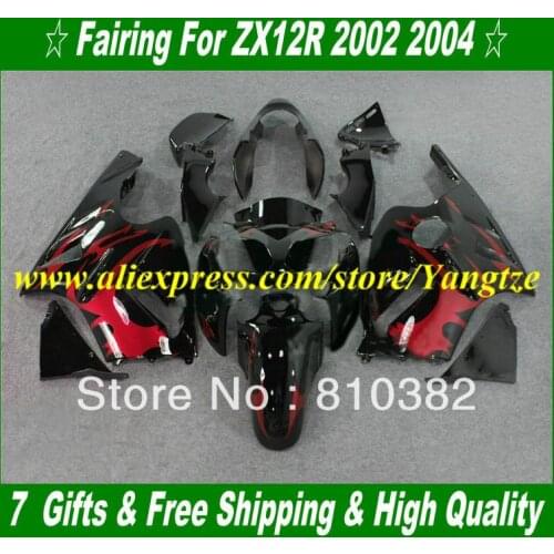 Injection mold Fairings set For KAWASAKI Ninja ZX12R 02 03 04 05 ZX 12R 2002 2004 2005 ZX-12R Gloss black red Fairing kit KH19