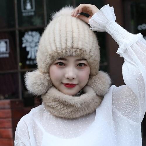 Mink Hat Lady Winter Neck Wrap Warm Ear Protector Hat Fur Fur Scarf Hat Korean Version Of Fox Fur Wool Neck Wrap Hat