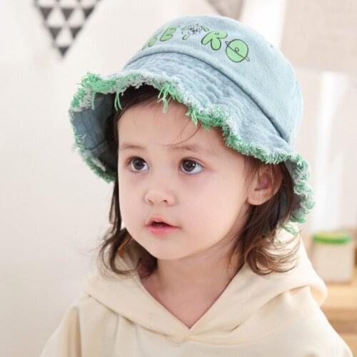 Washed Denim Bucket Hat Kids Wide Brim Cotton Fisherman Hat Girls Boys Summer Panama Sun Hat Outdoor Beach Fishing Cap