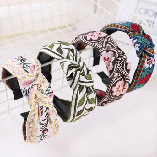 Bohemian New Fashion Women Headband Wide Side Flower Weaving Hairband Print /Plaid Bezel Hairbands For Adult Hair Accessories