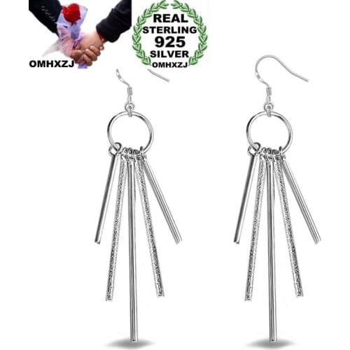 OMHXZJ Wholesale Personality Fashion OL Woman Girl Party Wedding White Five Pillars 925 Sterling Silver Earrings YE309