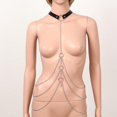 Sexy Leather Harness Belts Women Tassel Chain Waist Belt Bondage Cage Punk Gothic Metal Chain Tassel Strap Suspenders Accessorie