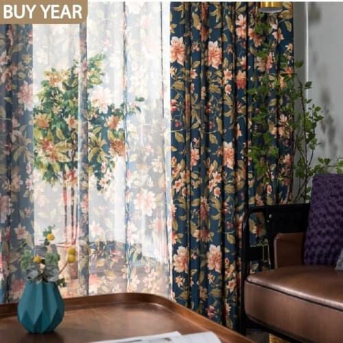 Modern Curtains for Living Dining Bedroom American pastoral Garden Curtains Polyester-cotton Printed Curtains Blackout Curtains