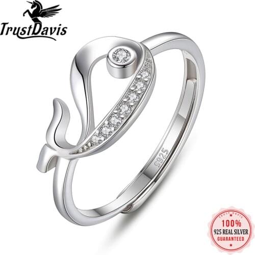 TrustDavis Real 925 Sterling Silver Cute Whale Dolphin Animal Adjustable Ring Women Exquisite Hollow Out Fashion Jewelry L210