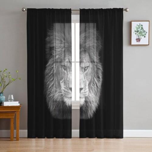Wild Animal Lion Window Treatment Tulle Modern Sheer Curtains for Kitchen Living Room the Bedroom Curtains Decoration