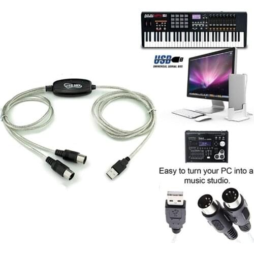 1.5m USB IN-OUT MIDI Interface Cable Converter PC to Music Keyboard Adapter Cord