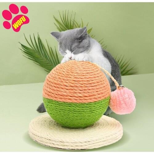 WOFUWOFU Woven Sisal Cat Scratch Cactus Ball With Wood Base Pet Toy Scratch Board Ball Funny Rascador Gato Cat Scratcher Tree