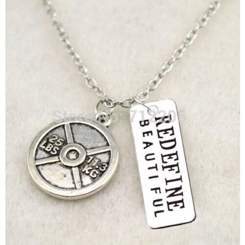 Fitness Weightlifting jewelry Vintage Circle 25LBS 11.3KG Weight Plate and Redefine Beautiful Gym necklace