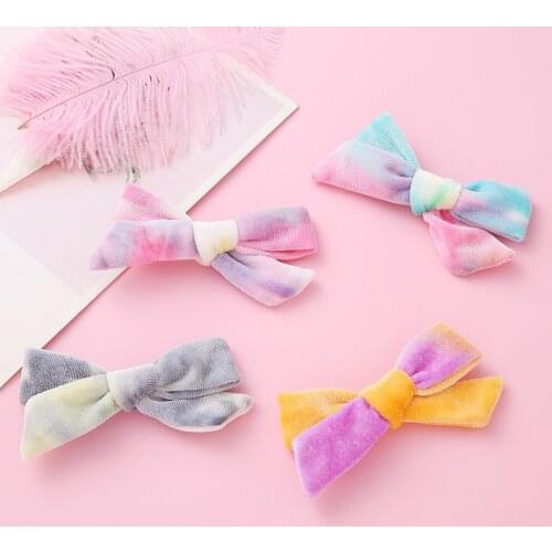 Korean Bows Velvet Hair Clips For Girls Gradient Tie Dye Plush Hairpins Fashion Children Birthday Gift Headwear Hair Accessories
