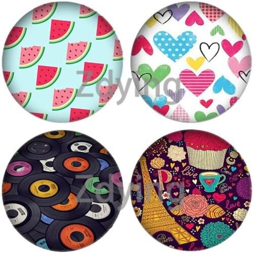 Zdying 10pcs Fruit Love Heart Owl Elephant Pattern Round Glass Cabochon Geometry Picture Dome DIY Pendant Charm Jewelry Findings