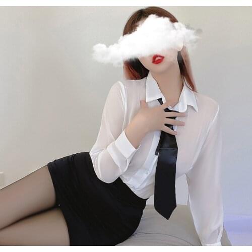 Women Sexy Office Lady Cosplay Outfit Erotic Transparent Top Black Tie Korean Fashion Style High School Girl Uniform