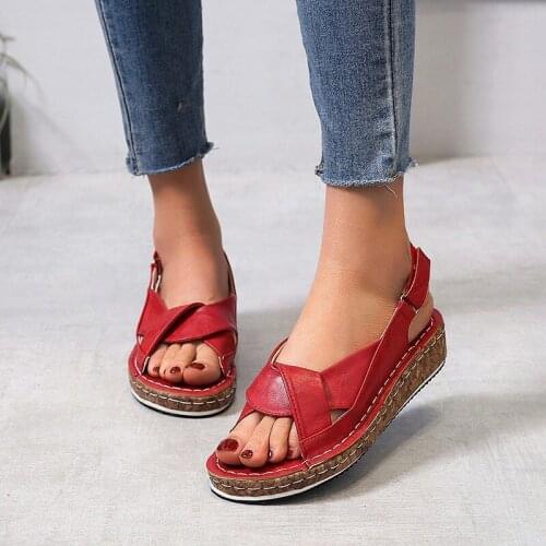 Women Sandals Summer 2021 Female Shoes Woman Peep-toe Wedge Comfortable Sandals Flat Sandals Female Sandalias Plus Size 43