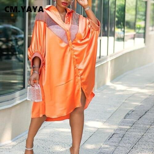 CM.YAYA Women Elegant Patchwork Button Up Turn-down Neck Loose Blouses Style Dress INS Fashion Sexy Dresses