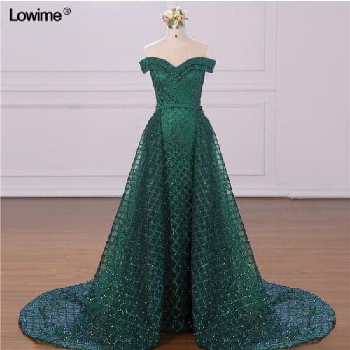 Real Picture Green Middle East Prom Dress Two Pieces Mermaid Glitter Evening Dress Muslim Arabic Party Gowns vestidos de fiesta