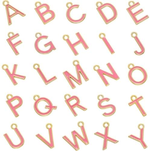 ZHUKOU PINK A-Z Letter Charms Enamel Charms Alphabet Initial Letter Handmade Pendant For women Jewelry Making Accessories VD926