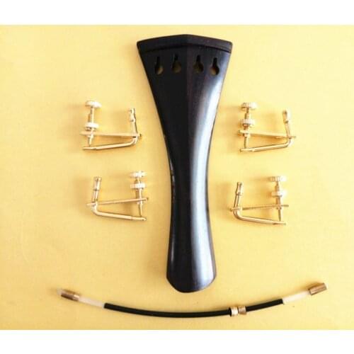 1 set high quality 4/4 Ebony Violin Tailpiece fixed golden fine tuners Tail Gut