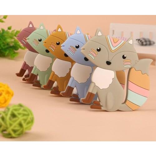 Kovict 1pcs Baby New Cartoon Animal Fox Food Grade Silicone Pendant DIY Teething Toy Small Tooth Stick Baby Teether Gift