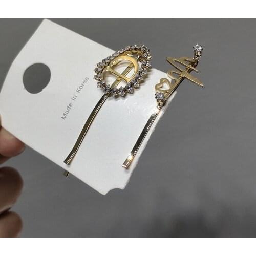 2Pcs Metal Hairpin Set Zinc Alloy Diamond Hairgrip Temperament Letter Barrettes Hair Accessories Styling Tools