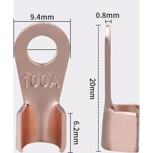 20Pcs 100A Copper Battery Cable Connector Terminal Crimping 10-25mm2 Wire