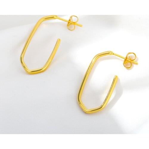 2021 Trend Gold Color Earrings For Women Ellipse Geometric Drop Statement Stainless Steel Earring Fashion Party Jewelry Gift