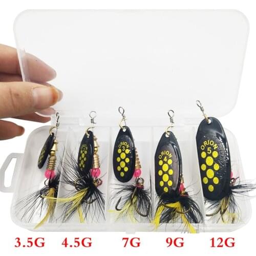 5pcs/box Fishing Lures Trout Spoon Metal Spinners Baits for Jig Fly Fishing Baits Sea Hard Lures With Feather Treble Hooks Pesca