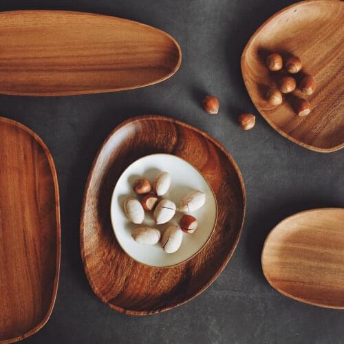 Wooden Plate Irregular Acacia Wood Plate Cake Dish Fruit Dessert Serving Tray Sushi Plate Small Coffee Tea Tray Wood Tableware