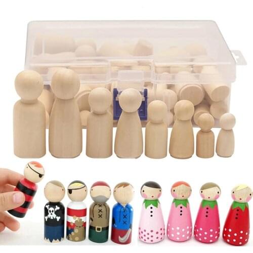 50pcs Painted Wooden Figure Wooden Peg Dolls Toys Wood Decorative DIY Crafts Doll People Peg Game Handmade Art Baby Teether