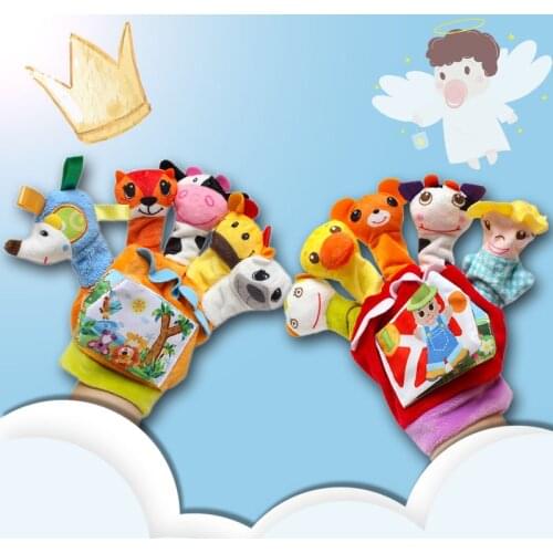 Baby Toys 0-12 Months Cartoon Animal Finger Puppet Cloth Book Loud Paper Educational Toys for Newborns Parent-child Interaction