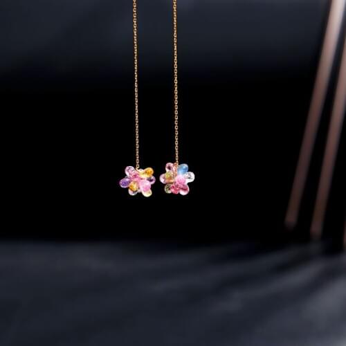 DMBS347 Sapphire long earrings Genuine Gemstones yellow 18K gold color earrings simple for girlfriend