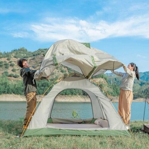Outdoor Camping 3-4 People Double Layer Thickened Rainstorm-proof Beach Sunscreen Khaki Green Breathable Travel Tents