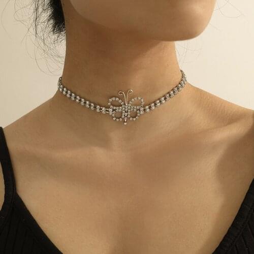 European And American Creative Jjewelry Fashion Simple Rhinestone Necklace Hollow Butterfly Necklace Women