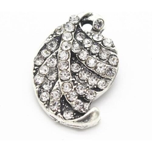 Hot Sale 6pcs/lot White Full Crystal Leaf Snap Buttons Vintage Snap Charms Fit 18mm/20mm DIY Snap Bracelet Jewelry