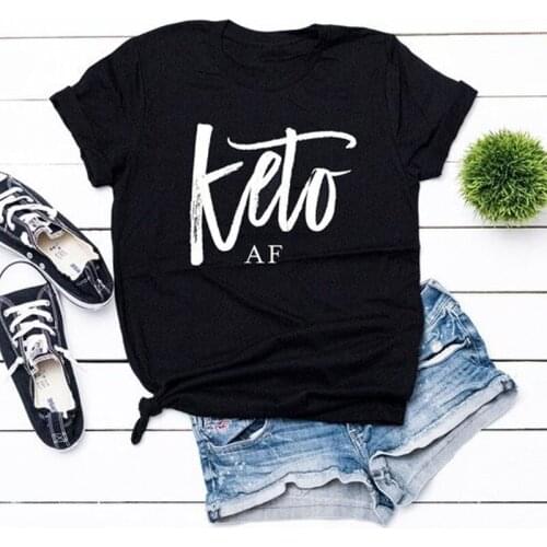 Keto AF 100% Cotton T-Shirt Women Fashion Funny Letter Graphic 90s Aesthetic Shirt O Neck Harajuku Short Sleeve Girl Top Tees