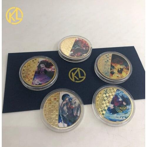 5pcs Anime Demon Slayer Classic Nice Printing Gold Plated Coin Collectibles Medal Original Coin Gift for Anime fans