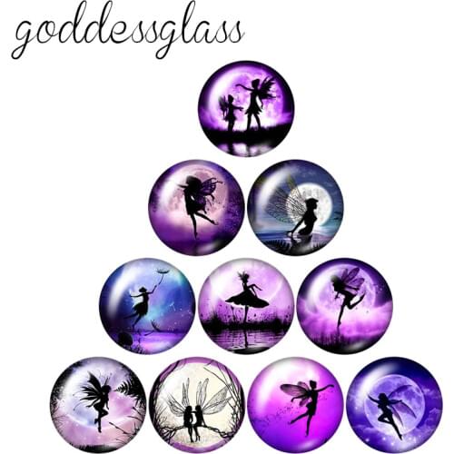 New Moon Fairy Purple Moon wings Girl 10pcs 12mm/18mm/20mm/25mm Round photo glass cabochon demo flat back Making findings ZB0948