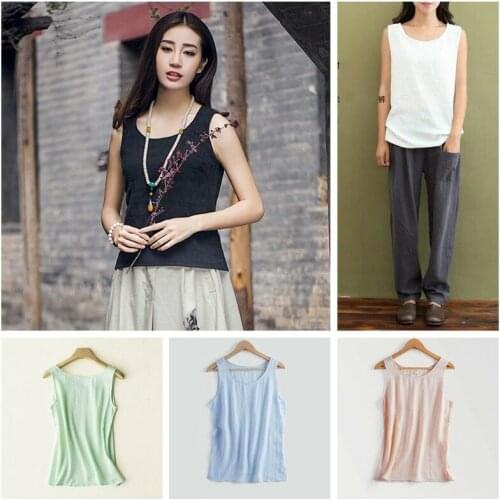 Women Linen Cotton Vest Camisole Sleeveless Tops Summer 5XL Tank Top Breathable