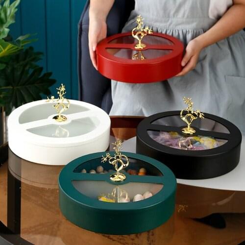 Nordic Luxury Metal Snack Platter Creative Modern Household Snacks Candy Box Divided Grid with Lid Melon Seed Nut Storage Box