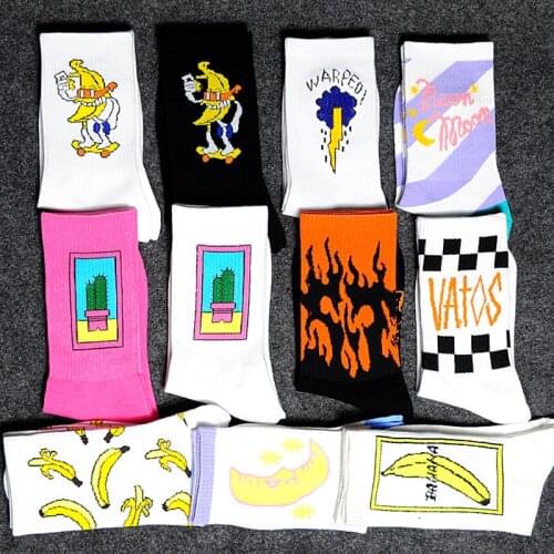 Korean style fashion Harajuku street hip hop socks unisex Funny Men Socks happy skateboard flame Women socks