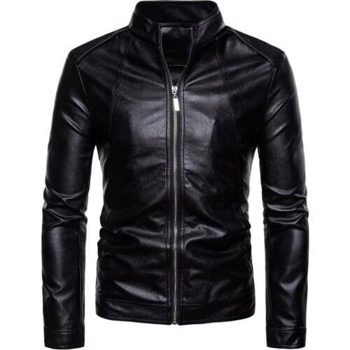 MensSlim Jacket Fashion Solid Color Motorcycle Winter Jackets chaqueta hombre Windproof Black Leather Jacket Autumn winter coat