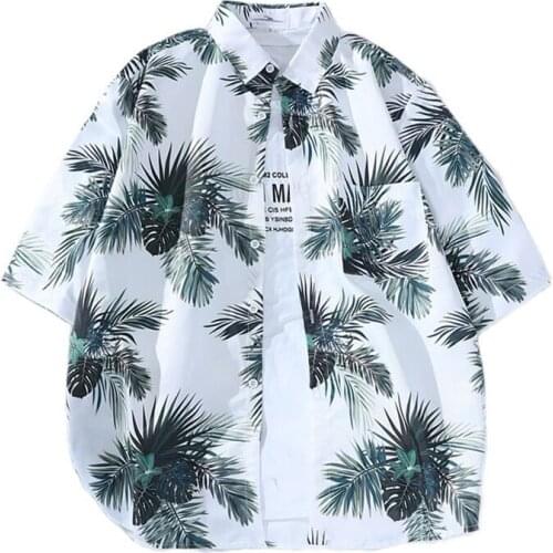 2021 Summer Hawaiian beach seaside flower Shirt for Men Vintage Button Up Thin Half Short Sleeve Shirts Korean Fashion Clothes