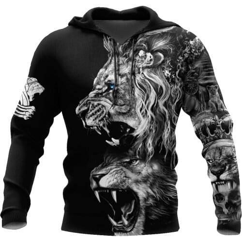 Lion Viking Tattoo Mens Casual 3D All Over Print Hoodies Man Pullover Women Hood Sweatshirt Hip-Hop Jacket Unisex New Streetwear