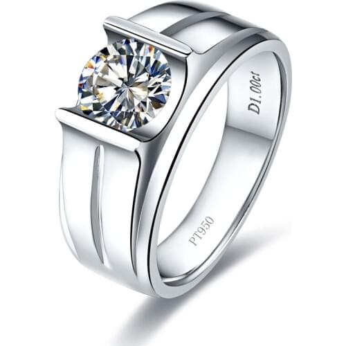 1Ct Test Positive D Color Moissanite Male Ring Platinum 950 Solitaire Ring White Gold Anniversary Men Ring