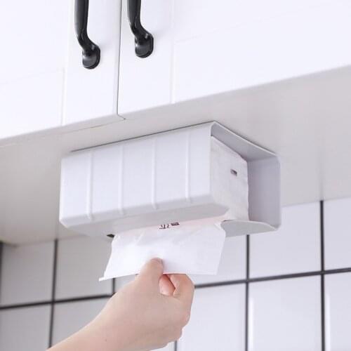 Wall Mount Tissue Holder Adhesive Tissue Box Cover Dispenser Toilet Wipes Napkin Storage Organizer for Home Kitchen Bathroom