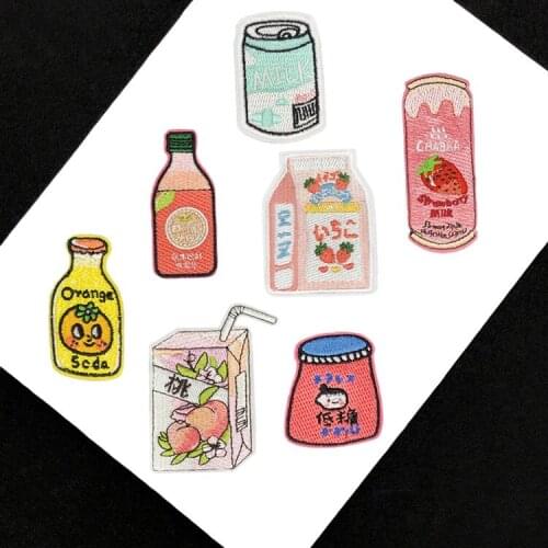 New Fashion Drink Milk Patches for Clothing Jeans Patch Iron on Patch Fruit Embroidery Applique Sticker Accessories DIY