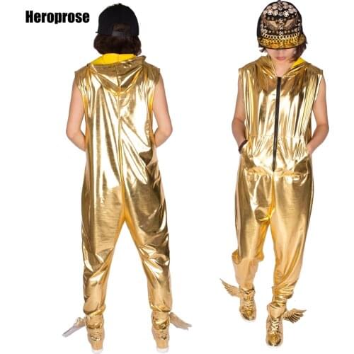 New fashion Hip Hop Dance Costume performance wear European loose gold bright color jazz jumpsuit Camouflage one piece Pants