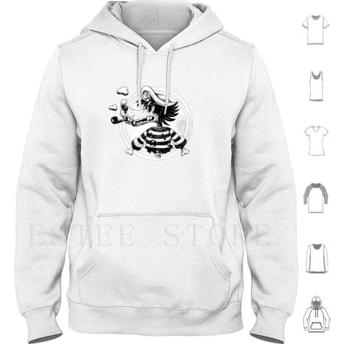 Nu Pogodi! Wolf Hoodie Long Sleeve Nu Pogodi Wolf Black And White Zombie Pirate Sealer Smok A Pipe Russian Cartoons Bad Boy
