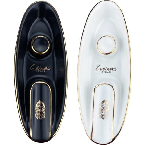 LUBINSKI Cigar Ashtray Travel Ashtray Outdoor Ceramic Boat shape Ash Tray holder 1 cigar Single Slot Design